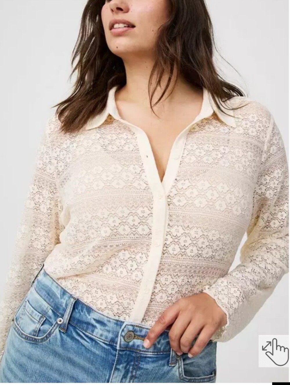 NWT Torrid Lace Detail Button Up Shirt Top Birch White Plus Size 0 / 12 L